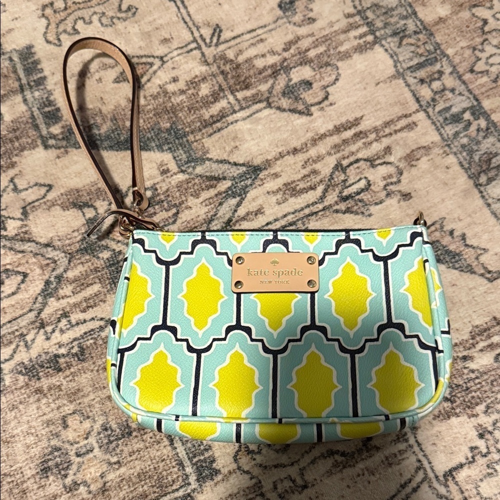 Kate Spade Aqua and Lime Patterned Wristlet